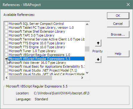 Visual basic library selection drop down menu