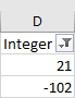 Two values listed in the table