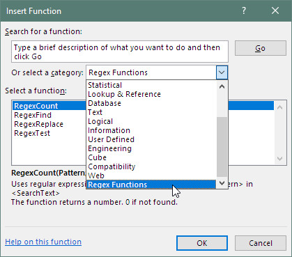 User defined function category window