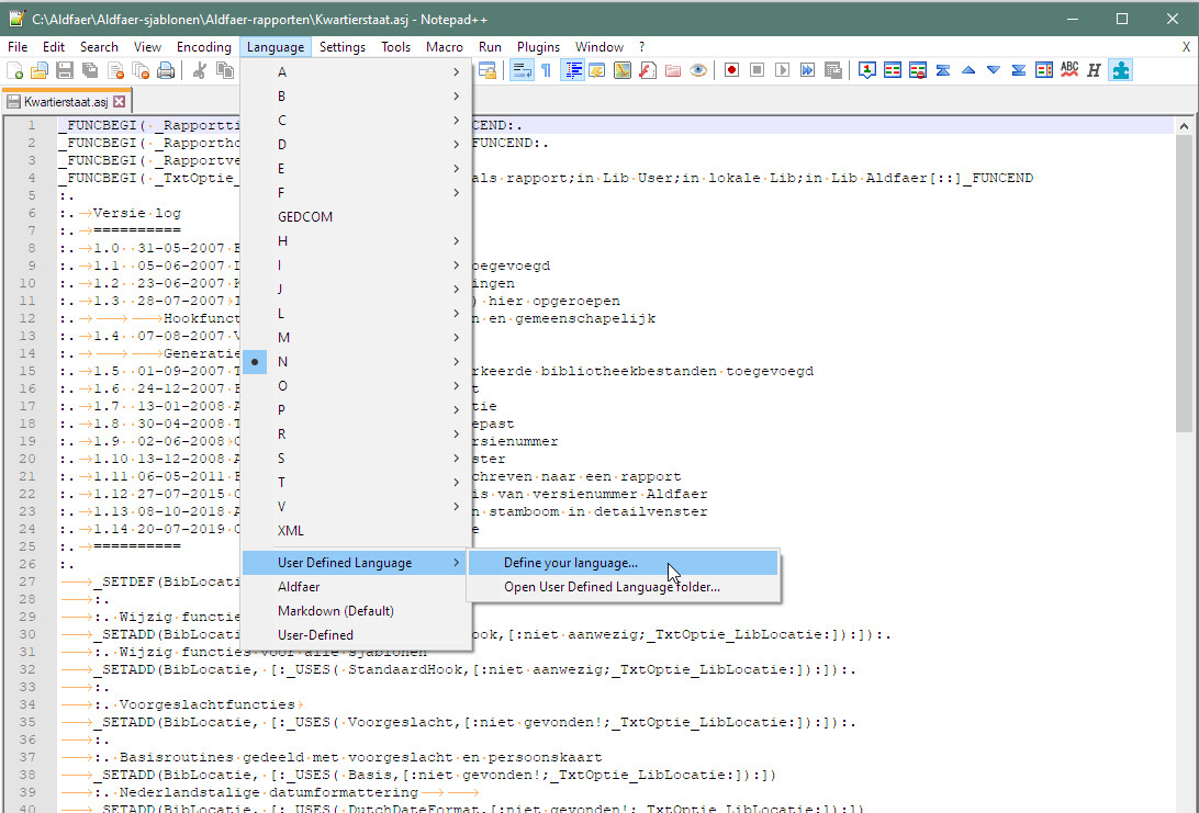 Notepad++ UDL menu optie