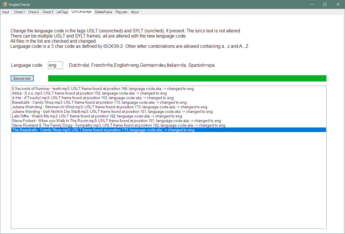 SinglesUtil: Screenshot of LyricsLanguage function