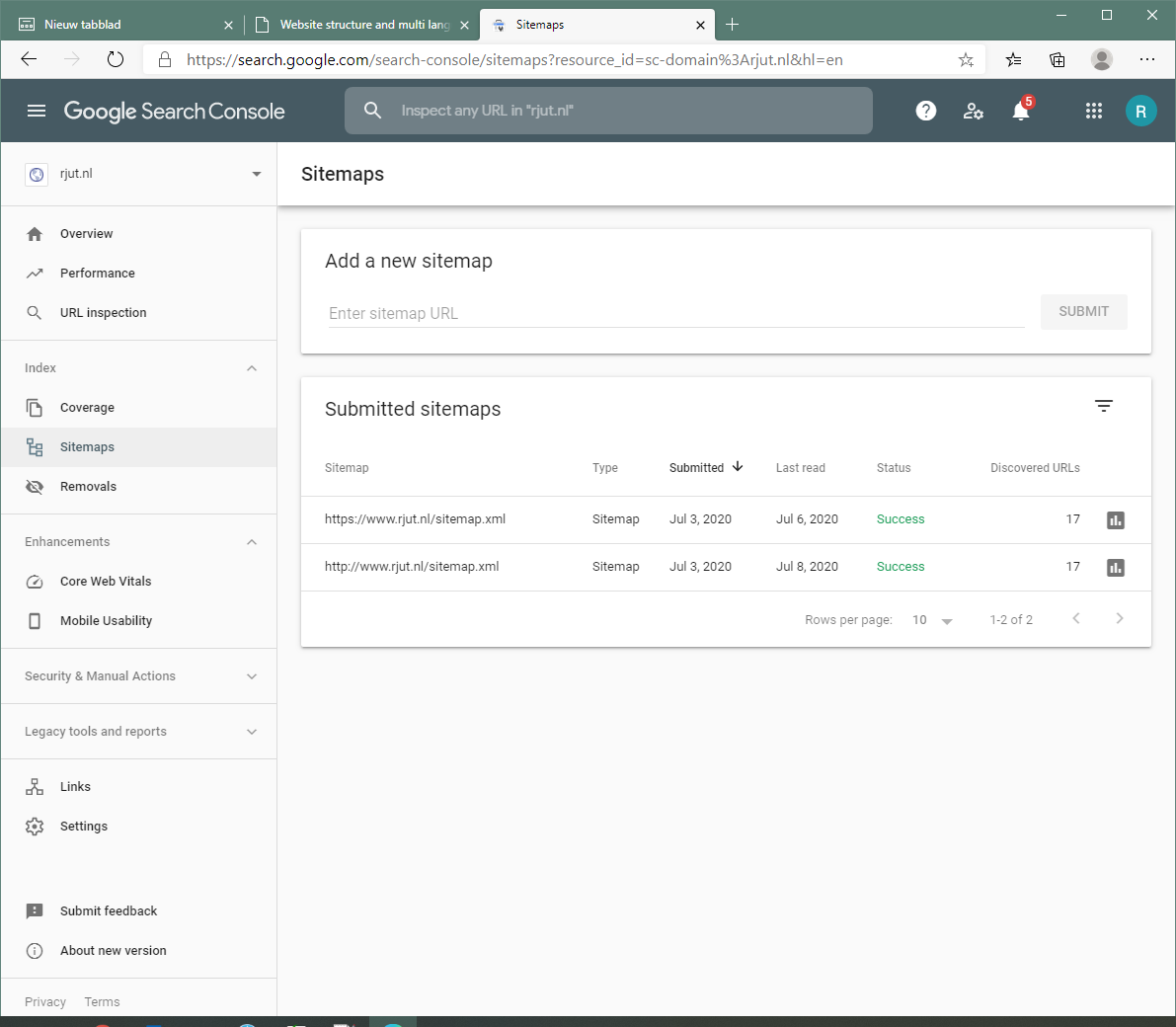 Google site map status report